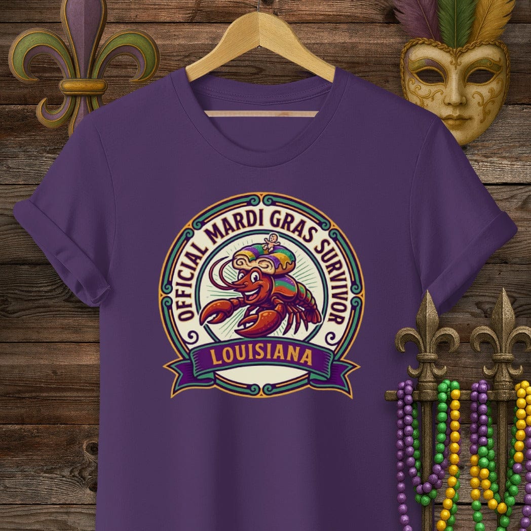 S / Purple Louisiana Mardi Gras Survivor T-Shirt by Laissez Faire Wear