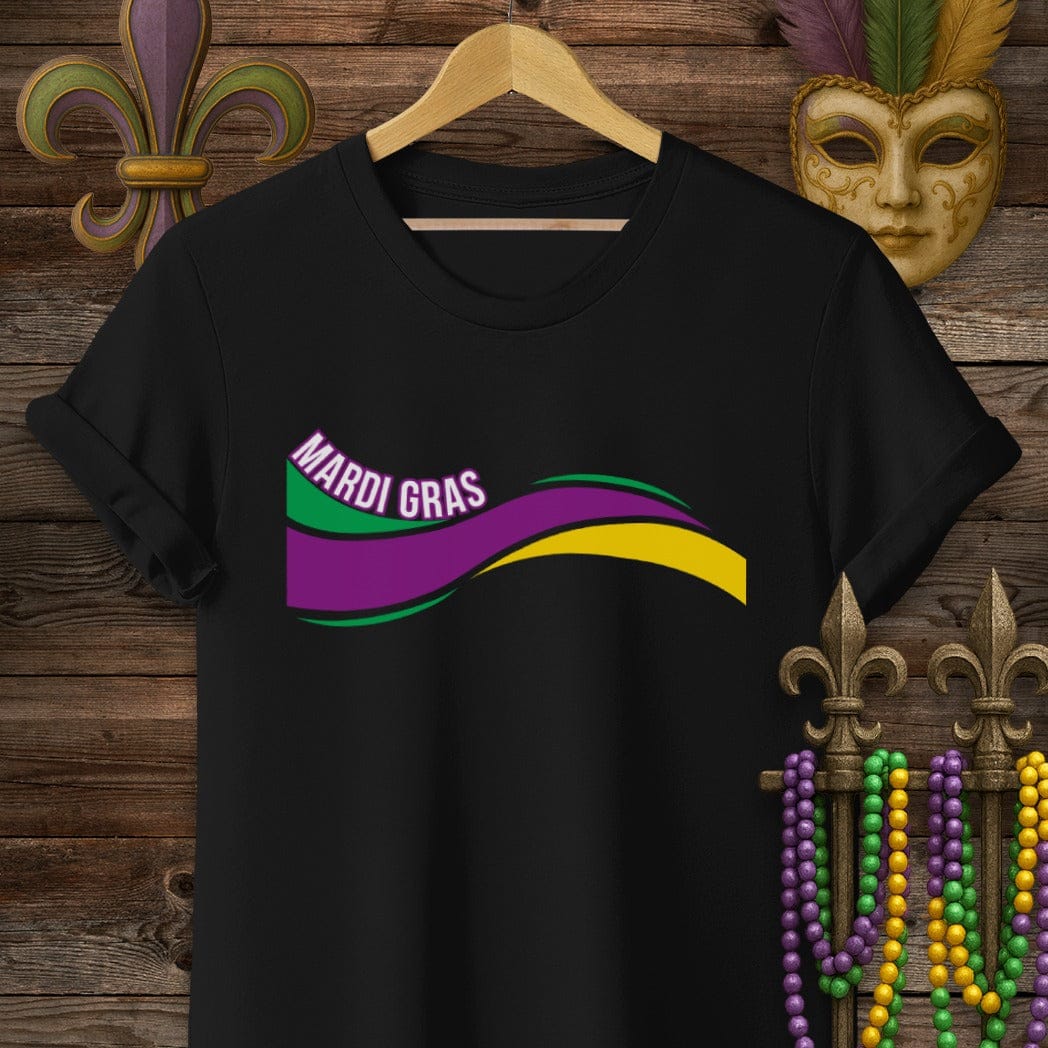 S / Black Louisiana Mardi Gras Wave T-Shirt by Laissez Faire Wear