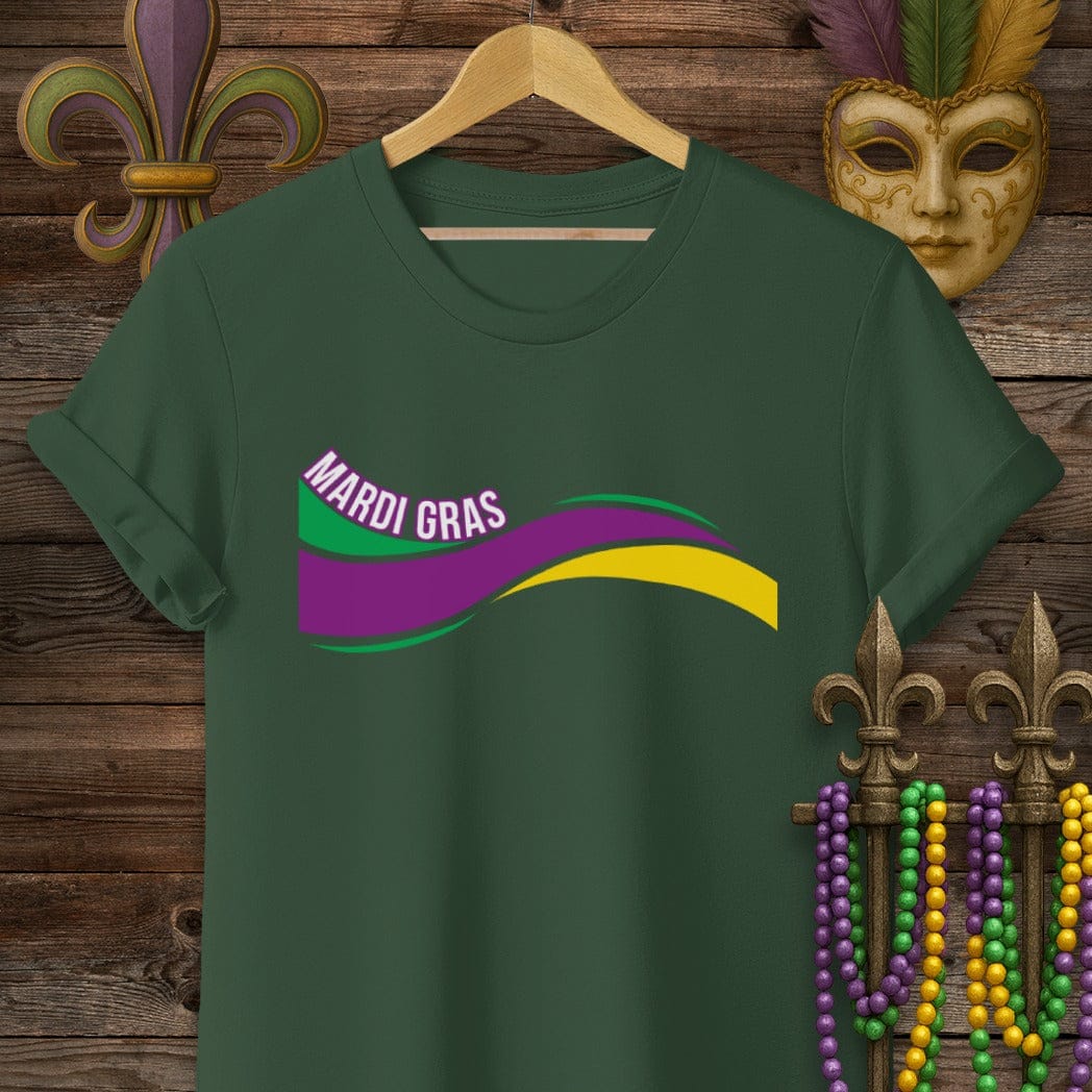 S / Forest Green Louisiana Mardi Gras Wave T-Shirt by Laissez Faire Wear