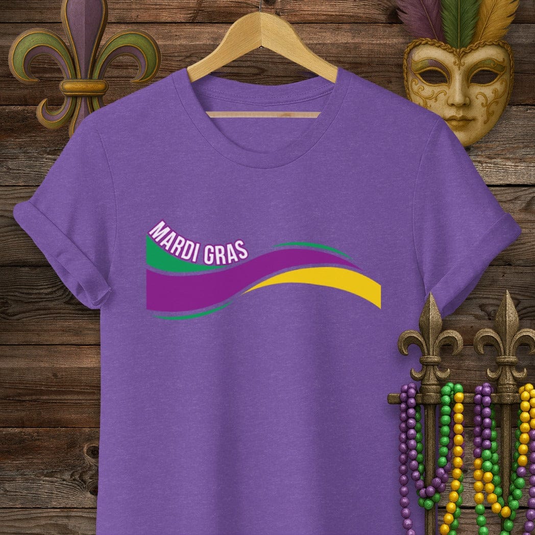 S / Heather Purple Louisiana Mardi Gras Wave T-Shirt by Laissez Faire Wear