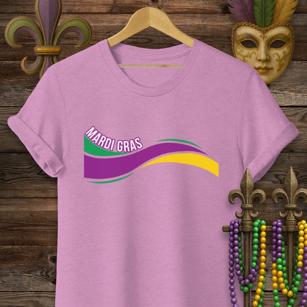 S / Heather Radiant Orchid Louisiana Mardi Gras Wave T-Shirt by Laissez Faire Wear