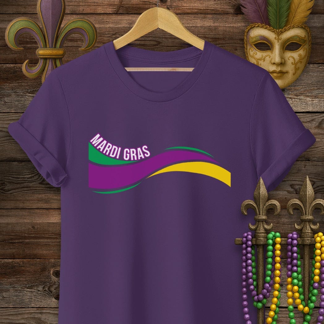 S / Purple Louisiana Mardi Gras Wave T-Shirt by Laissez Faire Wear