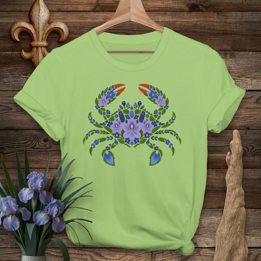 S / Lime Louisiana Marsh Bloom Crab T-Shirt by Laissez Faire Wear