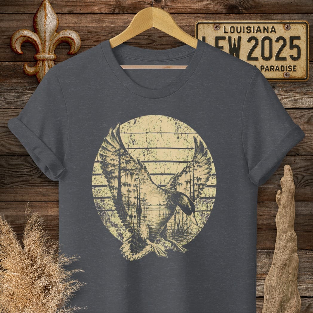 S / Dark Heather Grey Louisiana Marsh Duck T-Shirt by Laissez Faire Wear