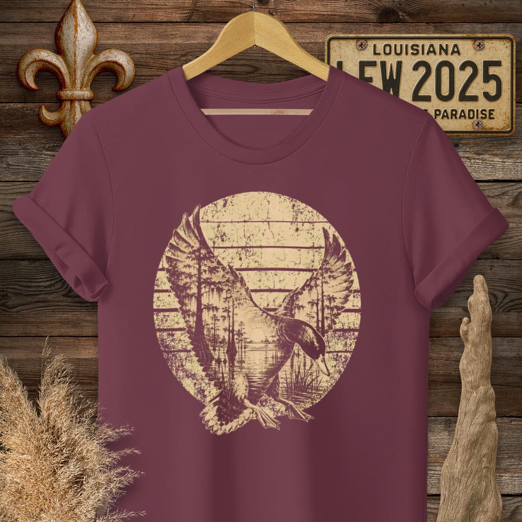 S / Maroon Louisiana Marsh Duck T-Shirt by Laissez Faire Wear