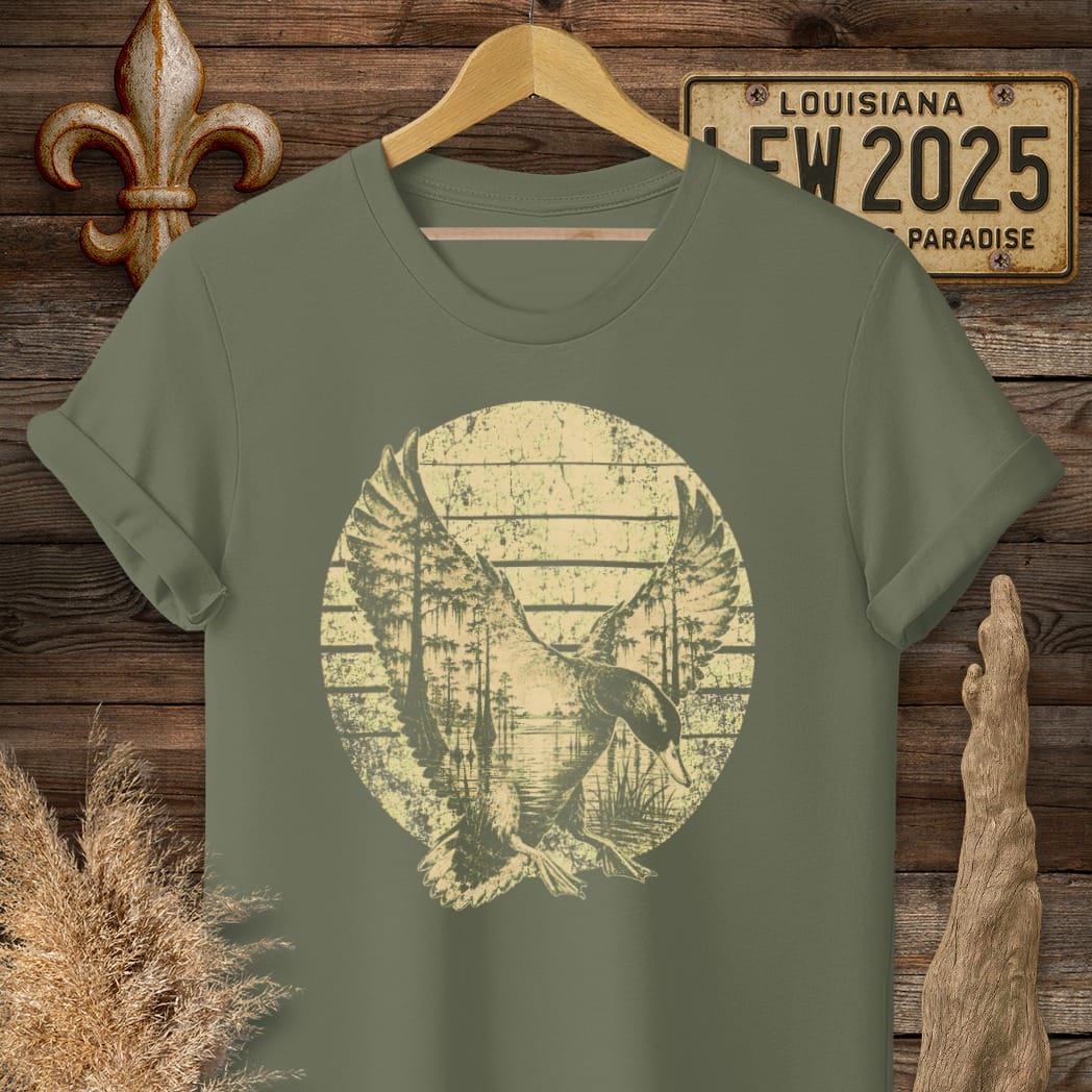 S / Military Green Louisiana Marsh Duck T-Shirt by Laissez Faire Wear