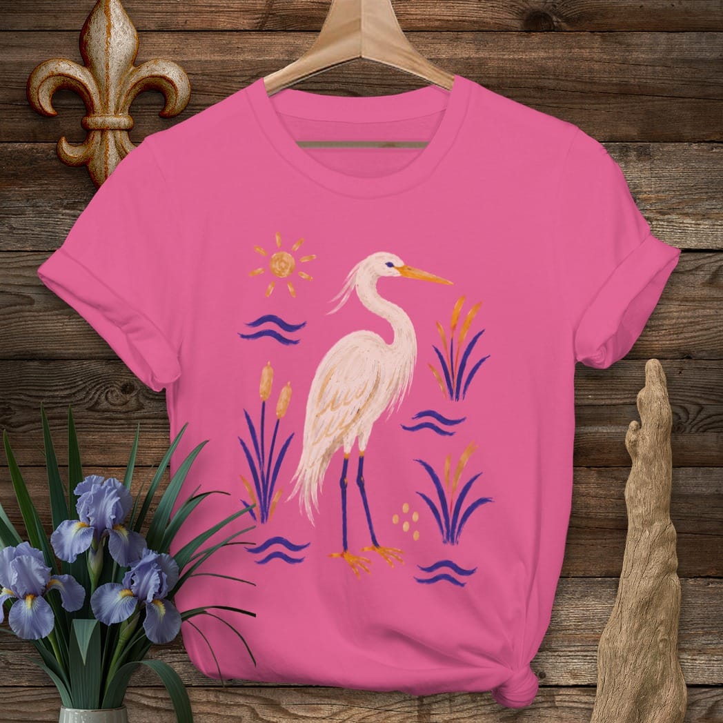 S / Heliconia Louisiana Marsh Egret T-Shirt by Laissez Faire Wear