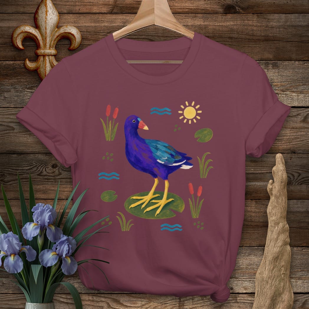 S / Maroon Louisiana Marsh Gallinule T-Shirt by Laissez Faire Wear