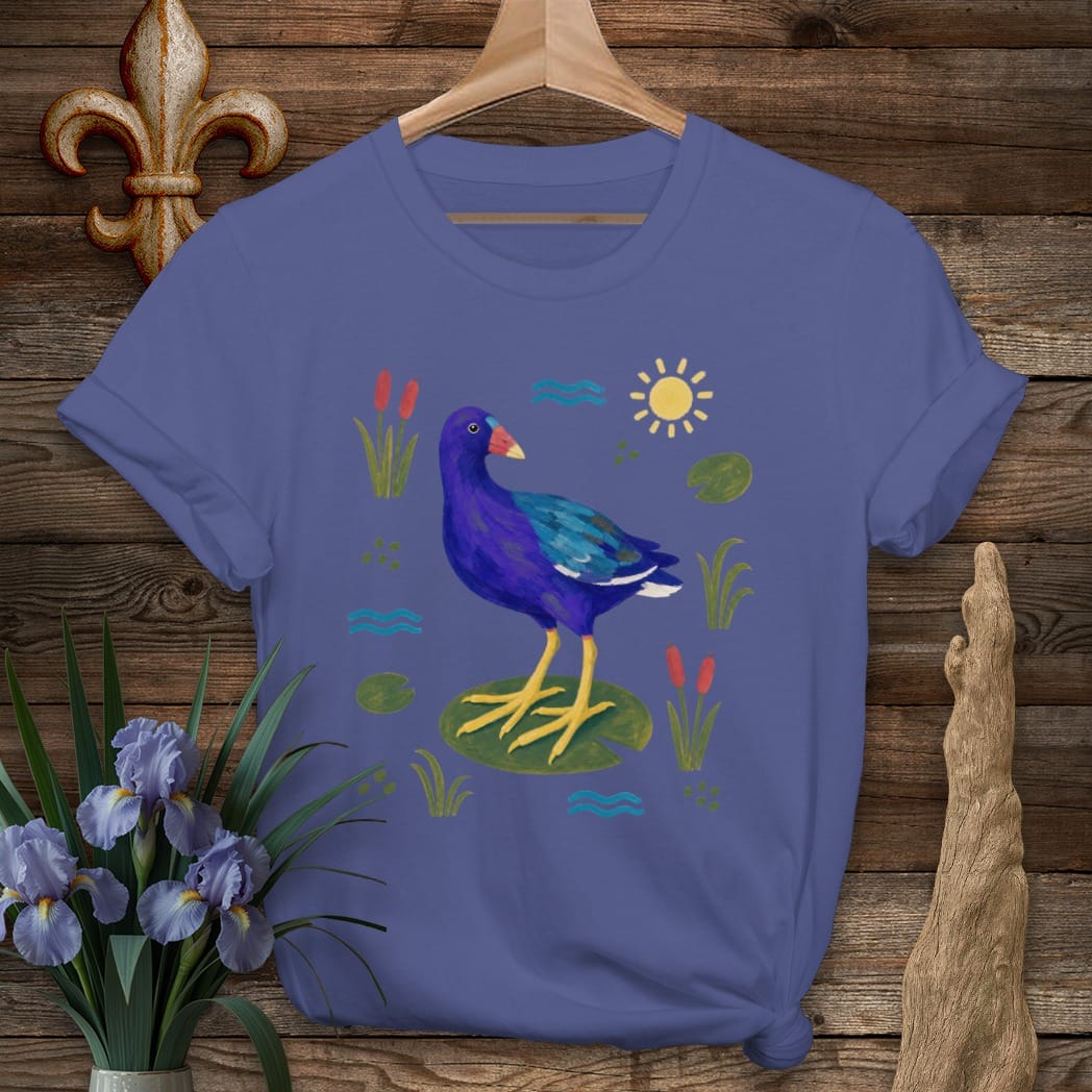 S / Metro Blue Louisiana Marsh Gallinule T-Shirt by Laissez Faire Wear