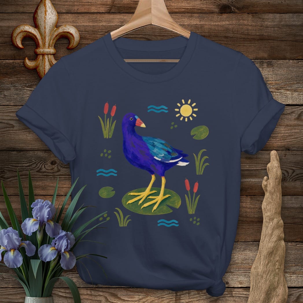 S / Navy Louisiana Marsh Gallinule T-Shirt by Laissez Faire Wear