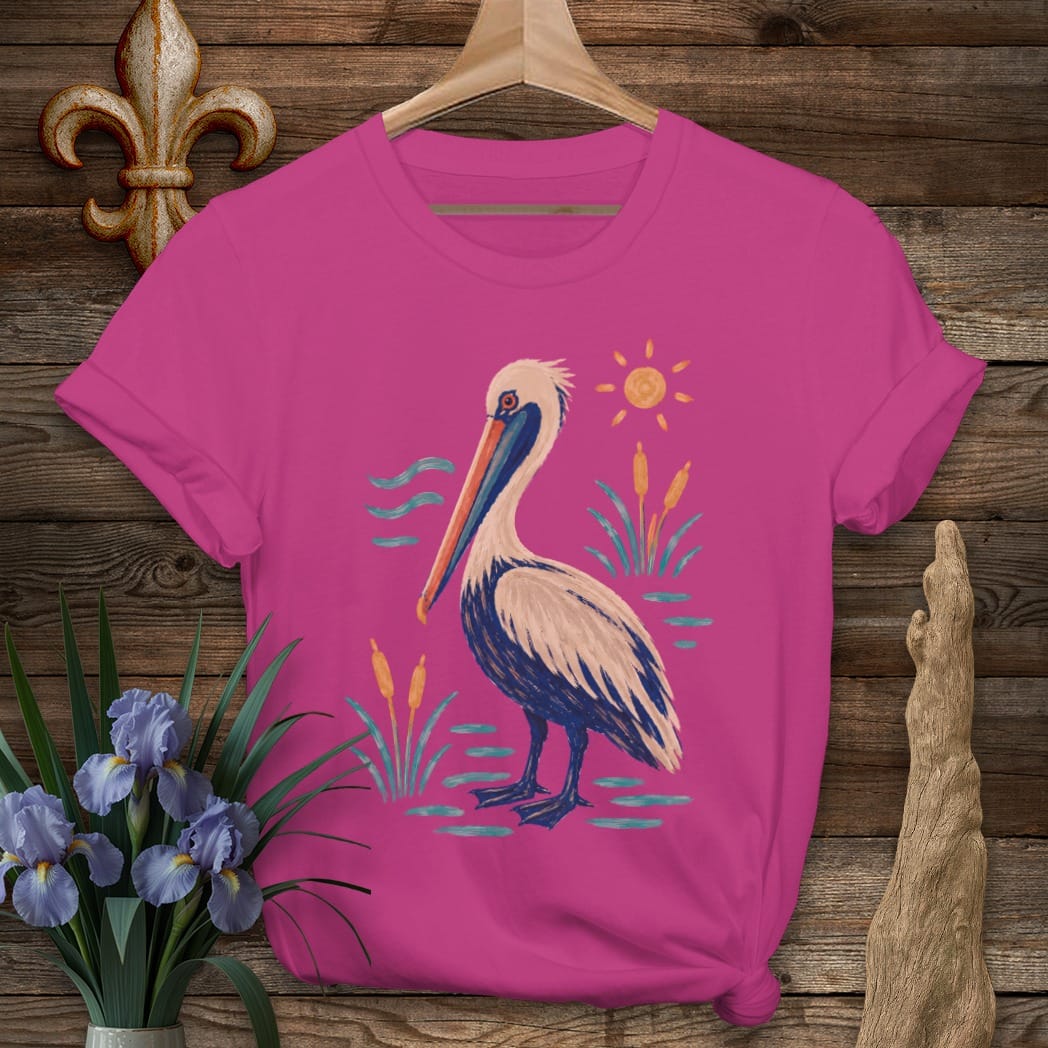 S / Antique Heliconia Louisiana Marsh Pelican T-Shirt by Laissez Faire Wear