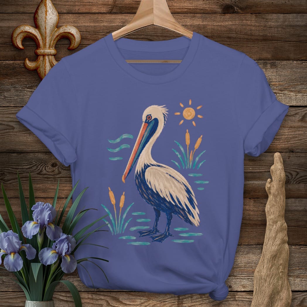 S / Metro Blue Louisiana Marsh Pelican T-Shirt by Laissez Faire Wear