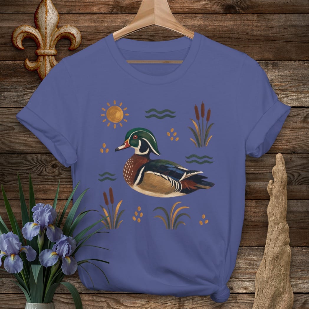 S / Metro Blue Louisiana Marsh Wood Duck T-Shirt by Laissez Faire Wear