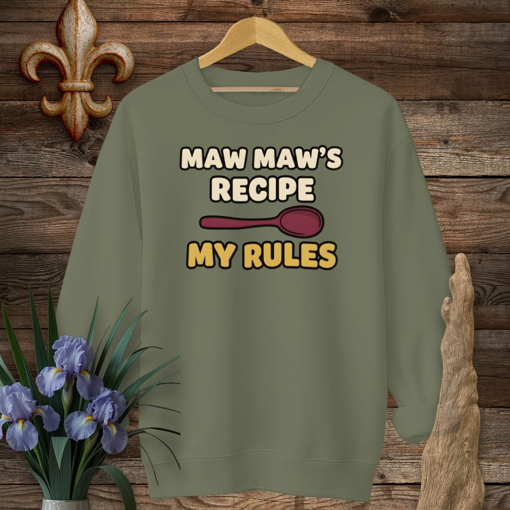 S / Military Green Louisiana Maw Maw's Recipe Sweatshirt by Laissez Faire Wear