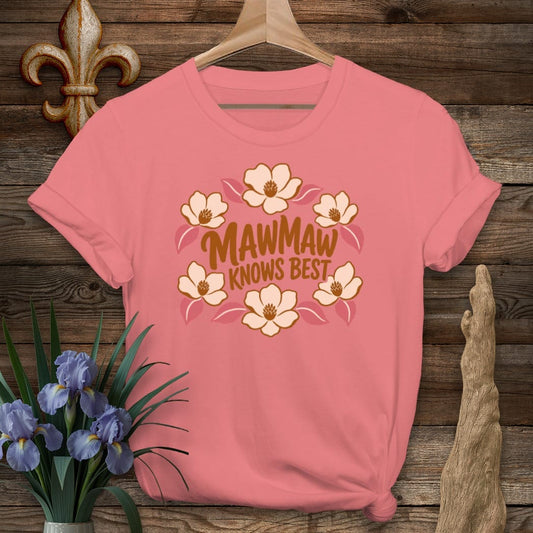 S / Coral Silk Louisiana MawMaw Knows Best T-Shirt by Laissez Faire Wear