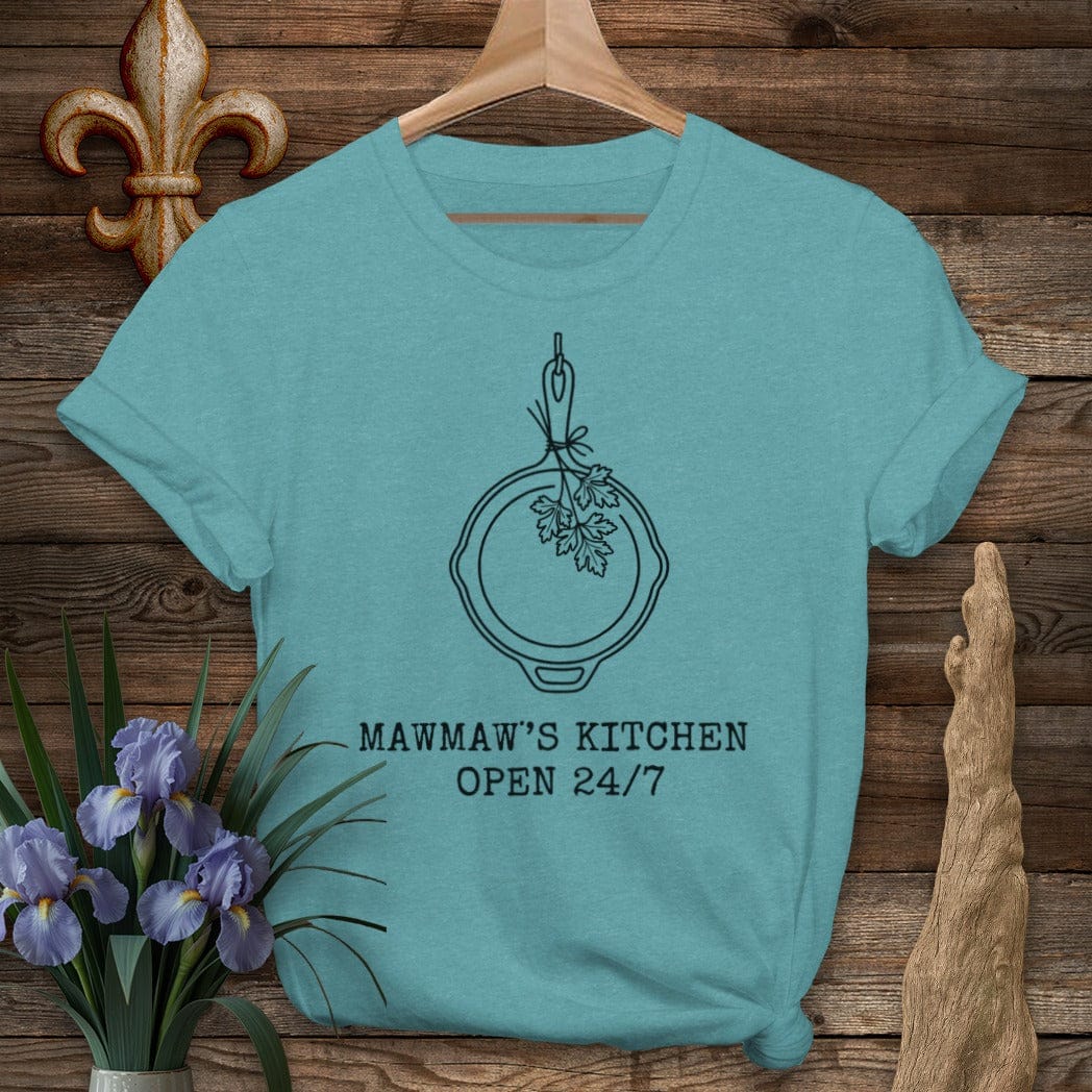 S / Heather Galapagos Blue Louisiana MawMaw's Kitchen T-Shirt by Laissez Faire Wear