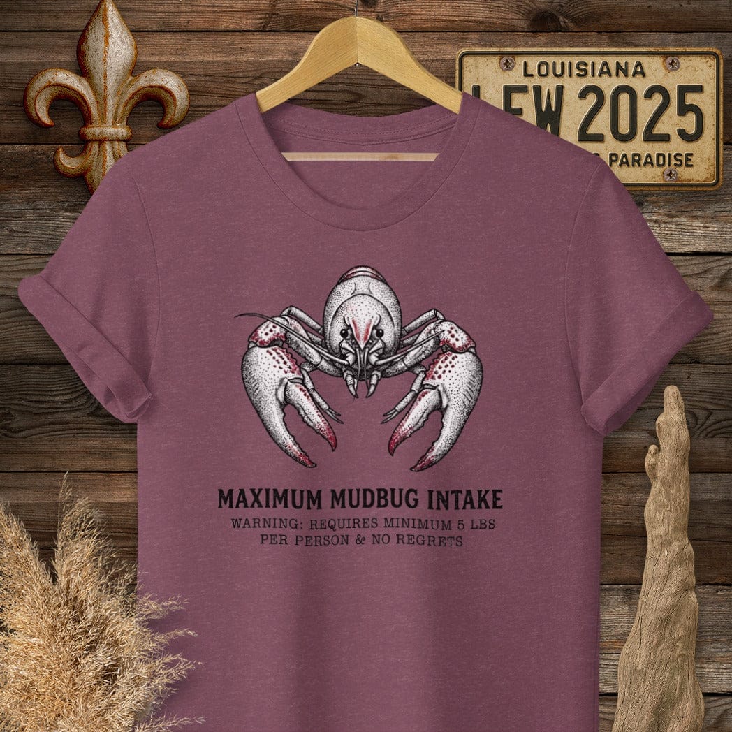 S / Heather Maroon Louisiana Maximum Mudbug Intake T-Shirt by Laissez Faire Wear