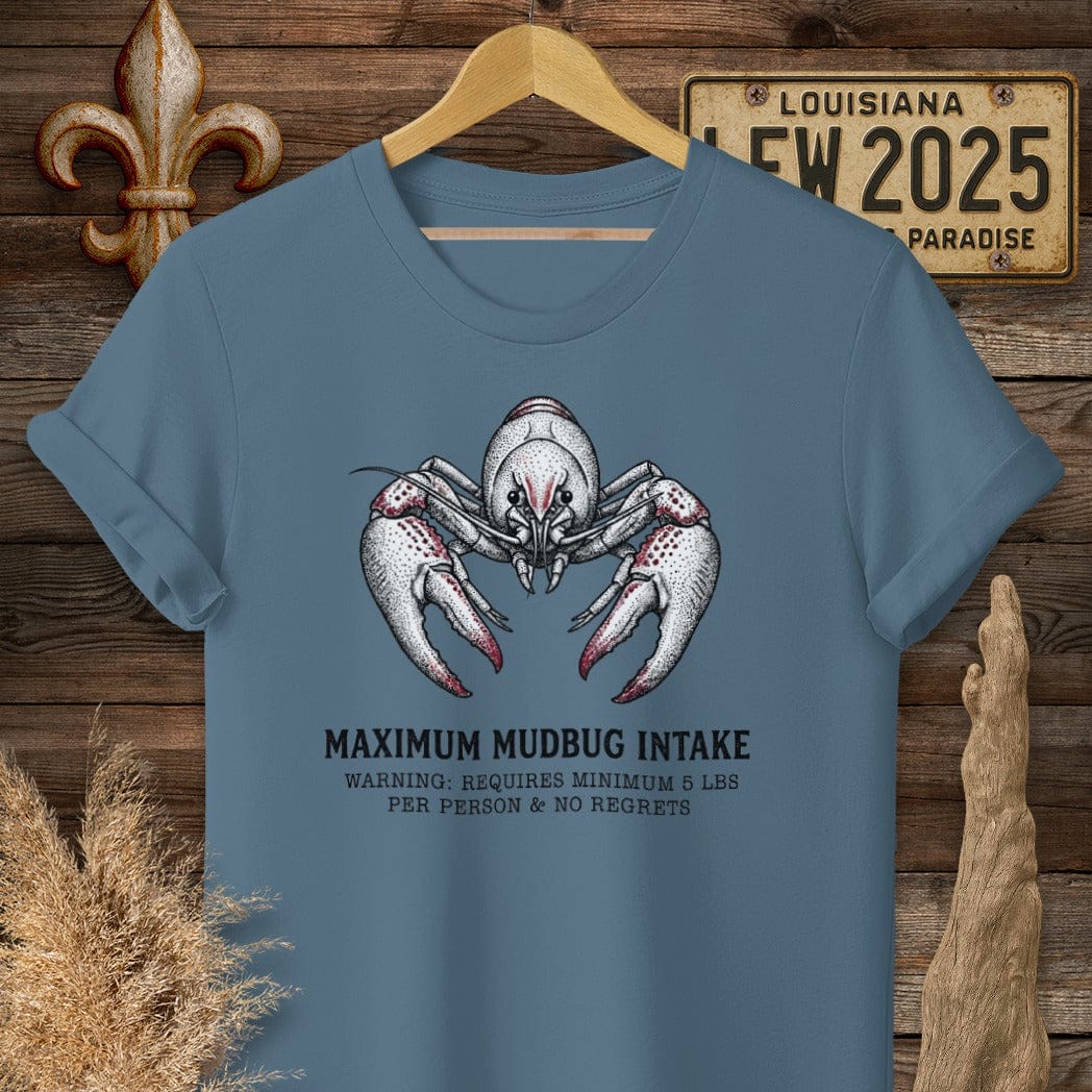 S / Indigo Blue Louisiana Maximum Mudbug Intake T-Shirt by Laissez Faire Wear