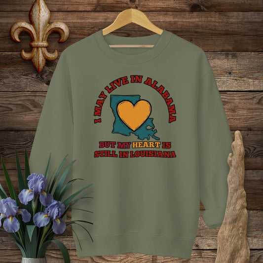 S / Military Green Louisiana May Live in Alabama Sweatshirt by Laissez Faire Wear