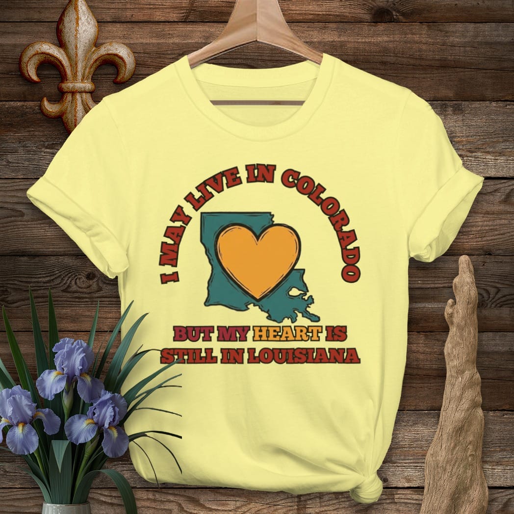 S / Cornsilk Louisiana May Live in Colorado T-Shirt by Laissez Faire Wear