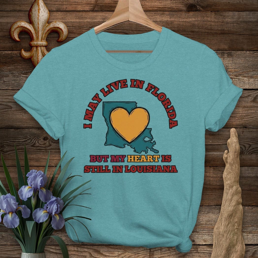 S / Heather Galapagos Blue Louisiana May Live in Florida T-Shirt by Laissez Faire Wear