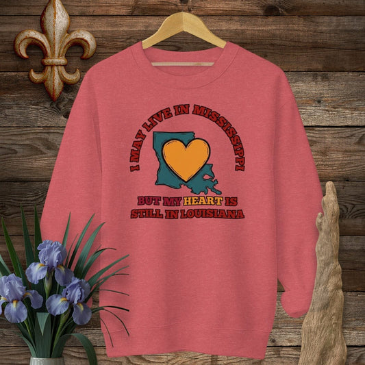 S / Heather Scarlet Red Louisiana May Live in Mississippi Sweatshirt by Laissez Faire Wear