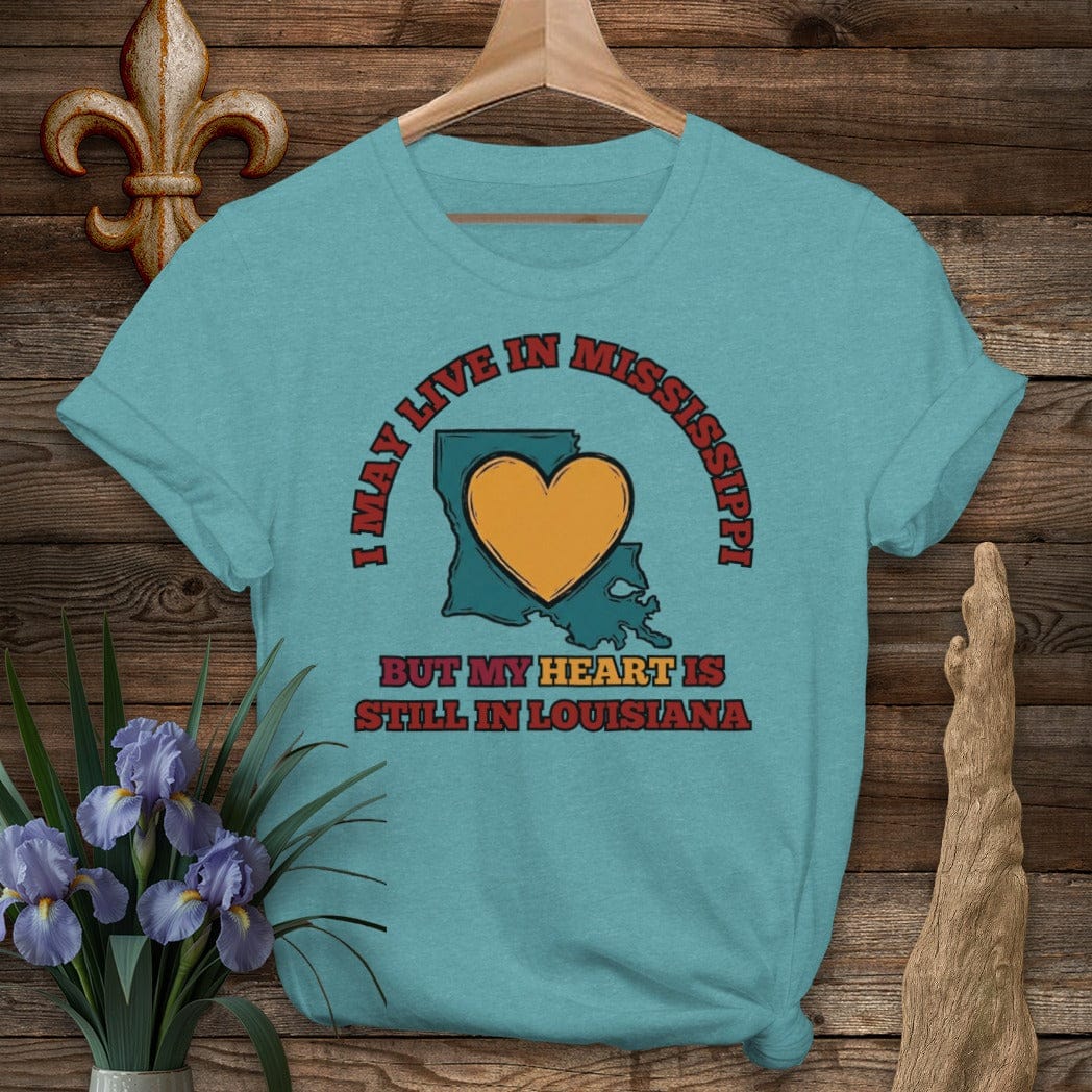 S / Heather Galapagos Blue Louisiana May Live in Mississippi T-Shirt by Laissez Faire Wear