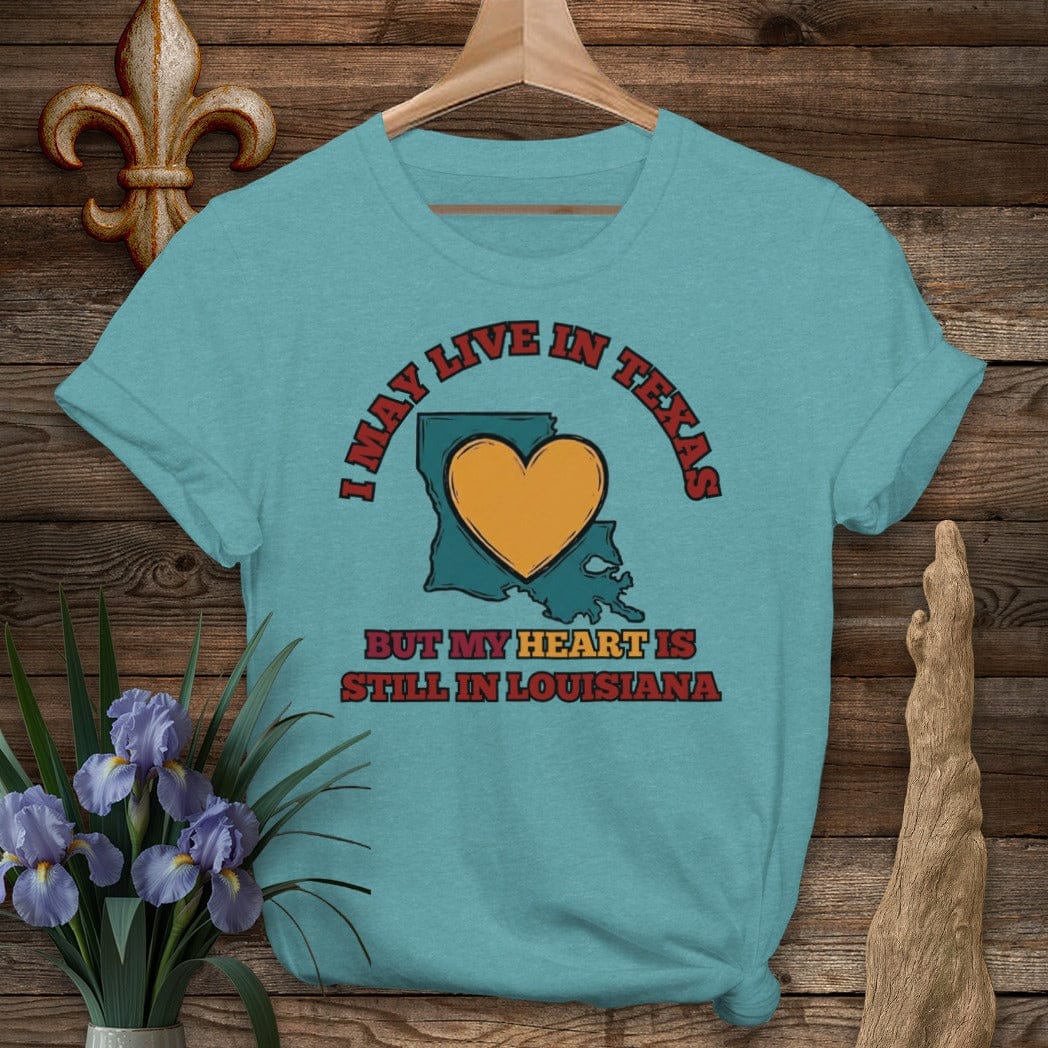S / Heather Galapagos Blue Louisiana May Live in Texas T-Shirt by Laissez Faire Wear