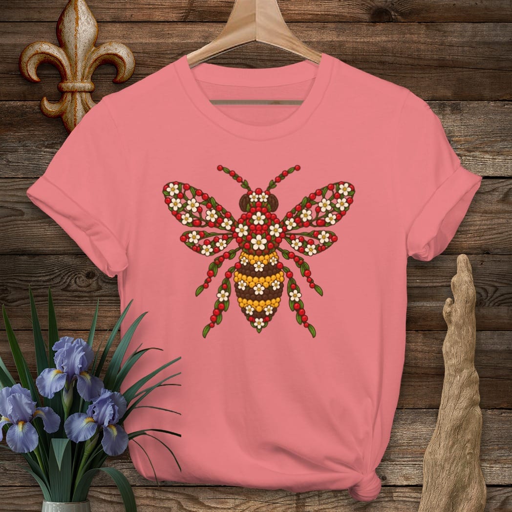 S / Coral Silk Louisiana Mayhaw Bee T-Shirt by Laissez Faire Wear
