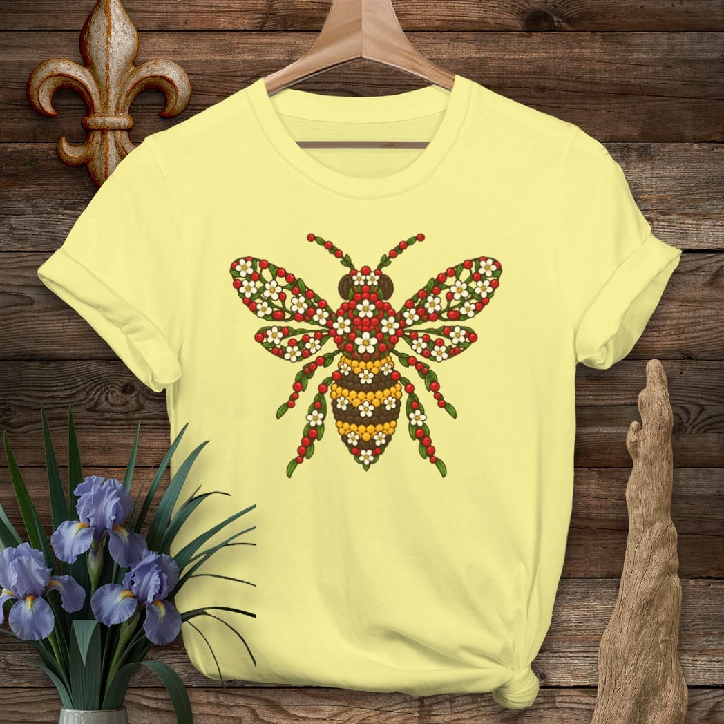 S / Cornsilk Louisiana Mayhaw Bee T-Shirt by Laissez Faire Wear