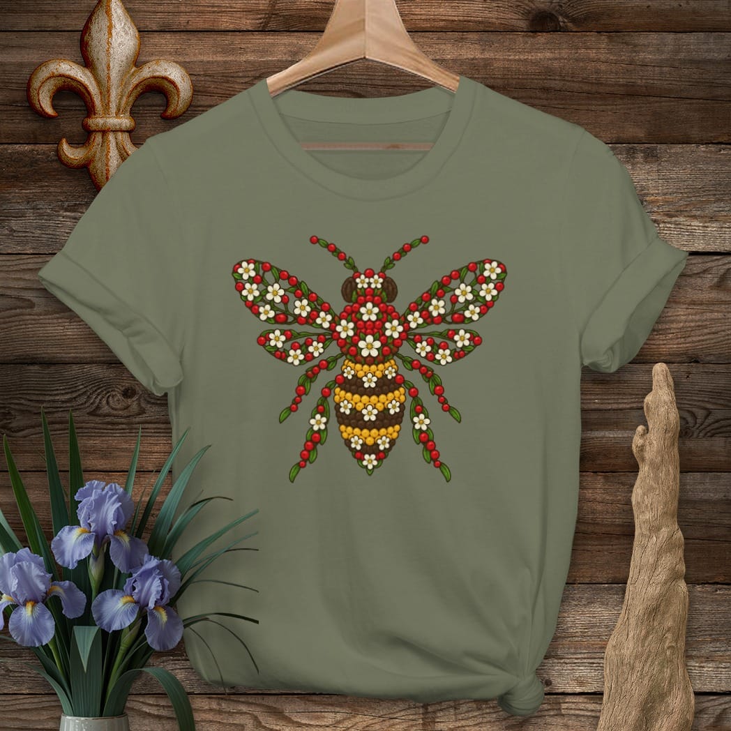 S / Military Green Louisiana Mayhaw Bee T-Shirt by Laissez Faire Wear