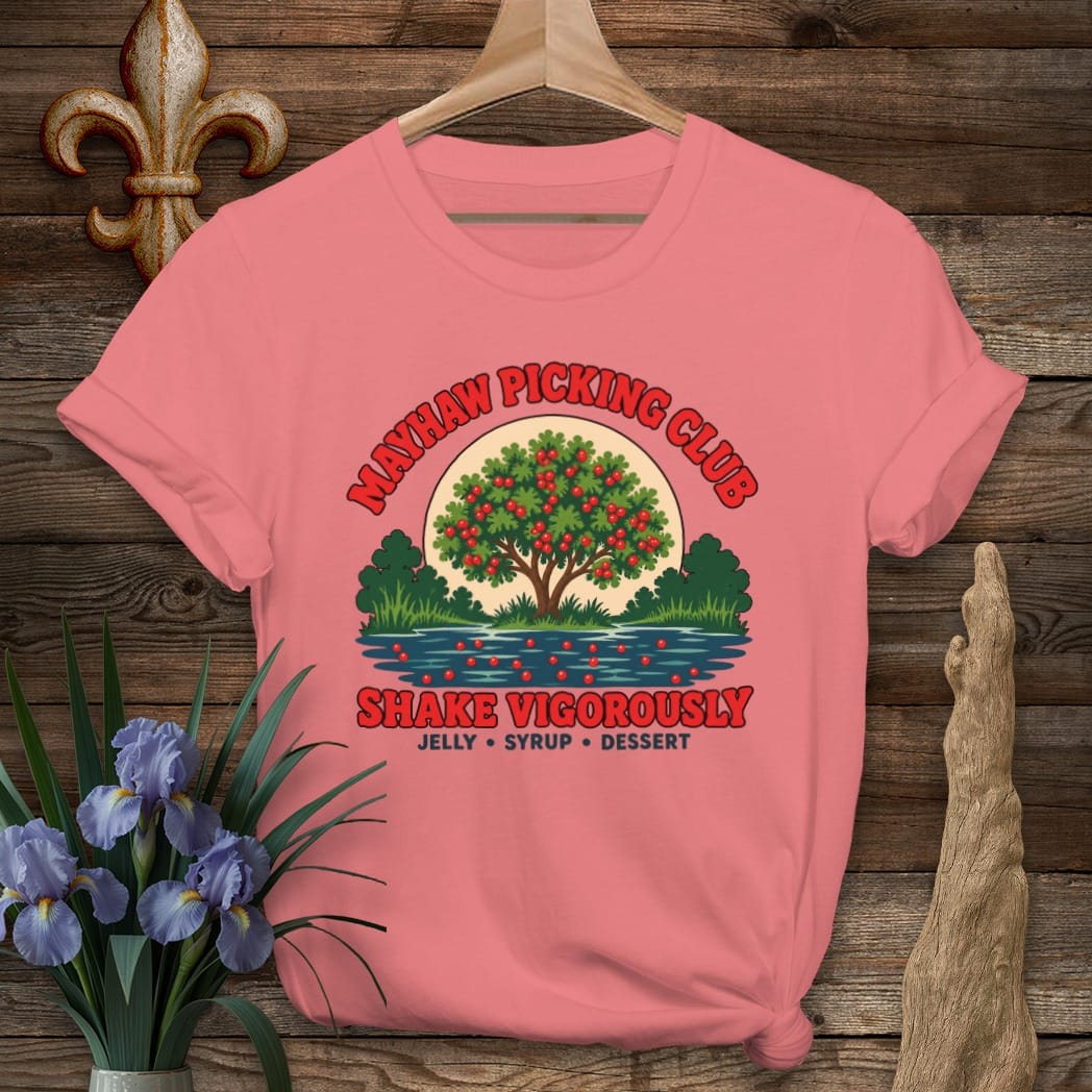 S / Coral Silk Louisiana Mayhaw Picking Club T-Shirt by Laissez Faire Wear