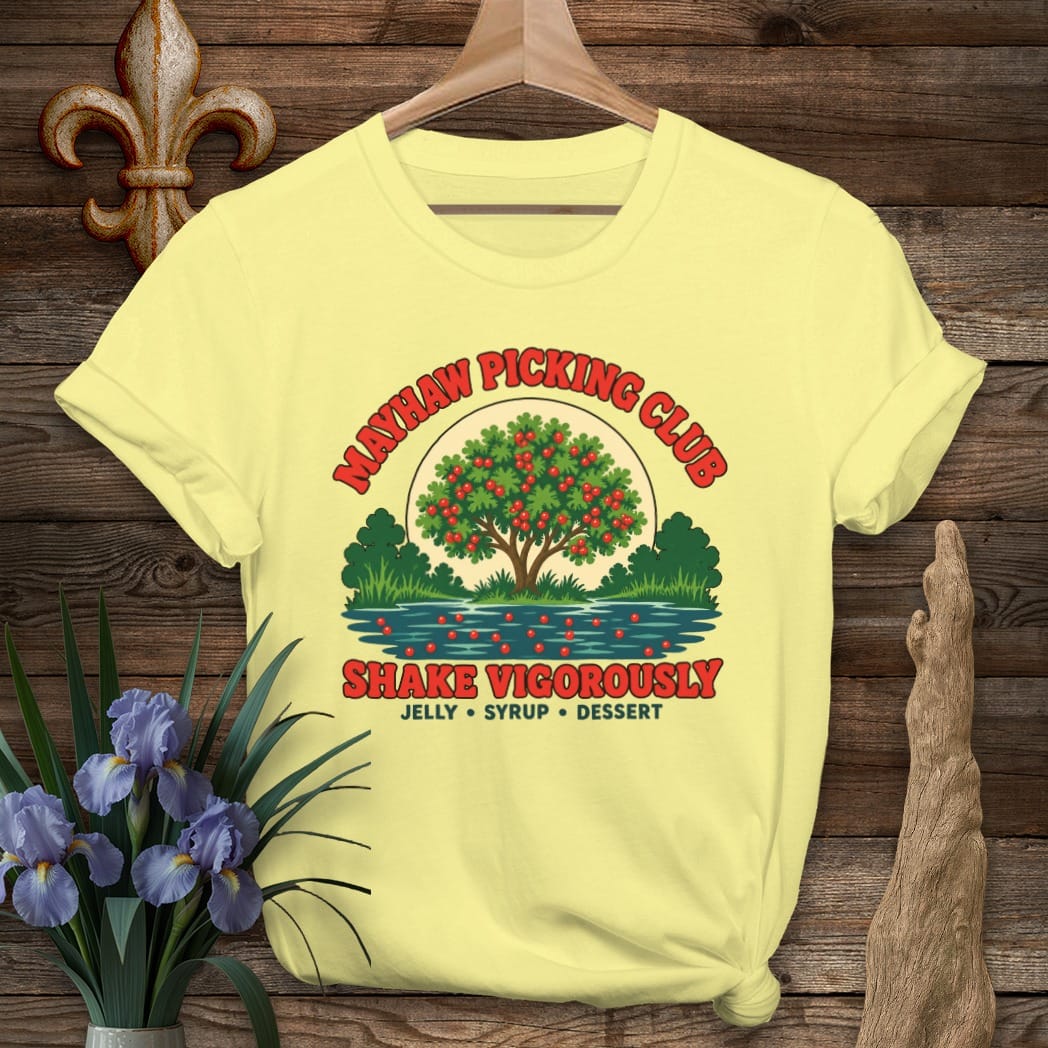 S / Cornsilk Louisiana Mayhaw Picking Club T-Shirt by Laissez Faire Wear