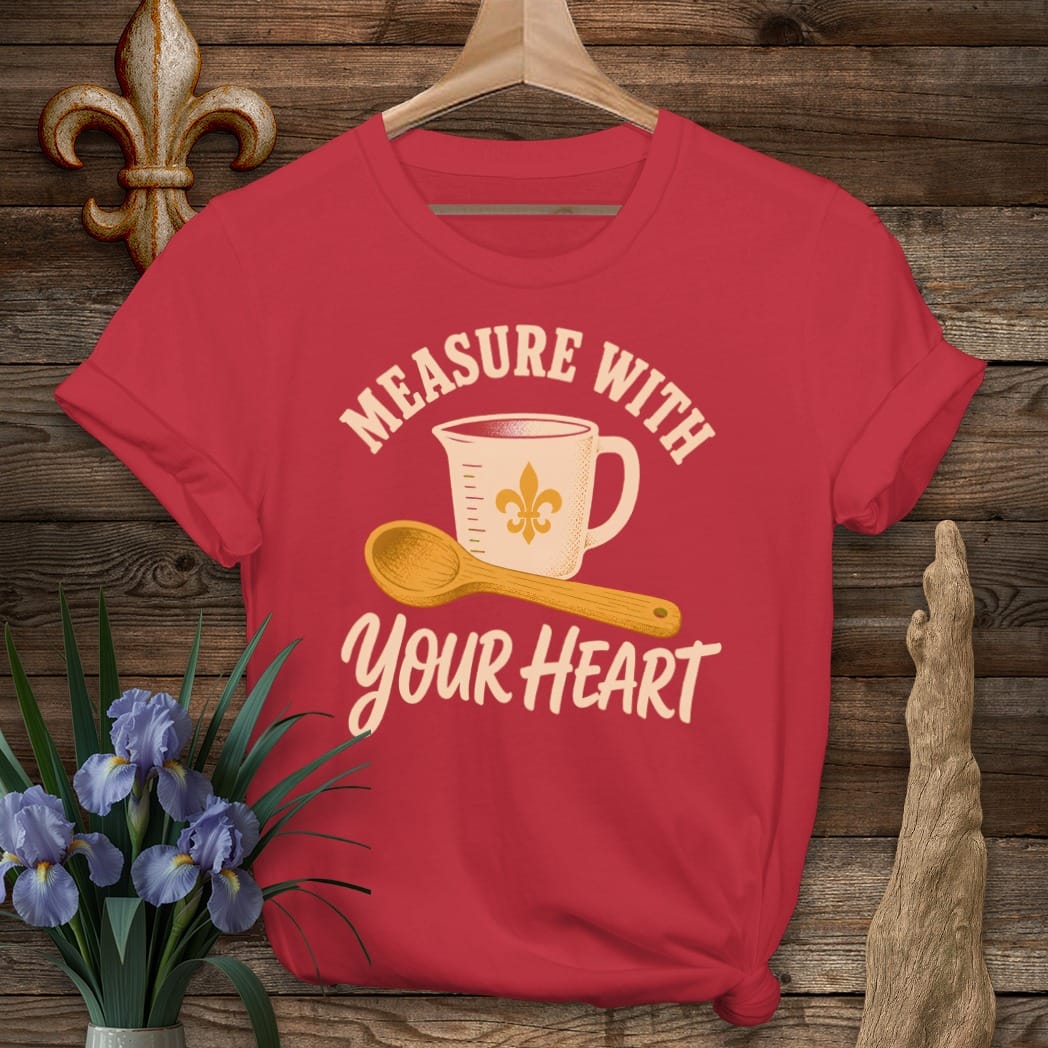 S / Cherry Red Louisiana Measure with Heart T-Shirt by Laissez Faire Wear