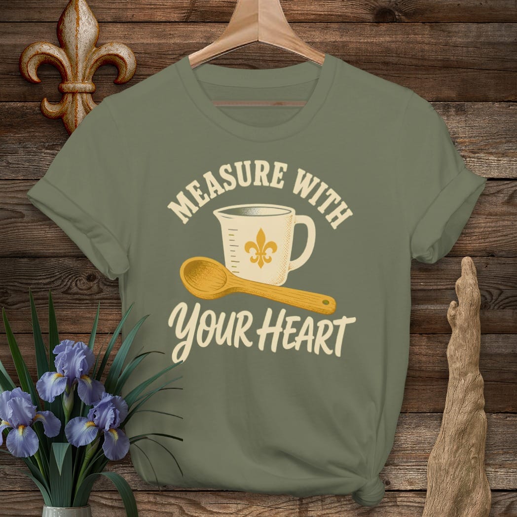 S / Military Green Louisiana Measure with Heart T-Shirt by Laissez Faire Wear