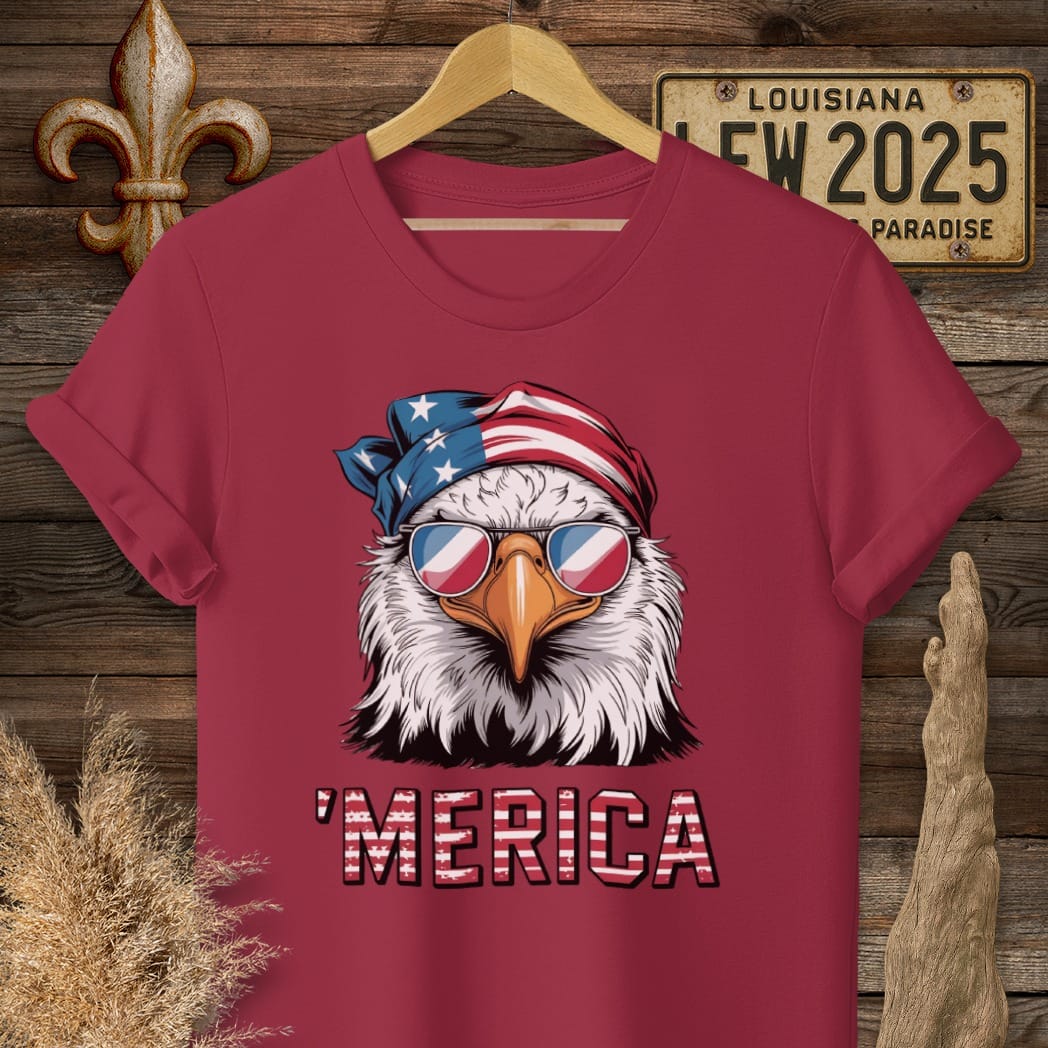 S / Cardinal Red Louisiana Merica T-Shirt by Laissez Faire Wear