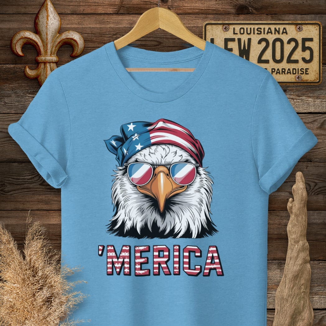 S / Heather Sapphire Louisiana Merica T-Shirt by Laissez Faire Wear
