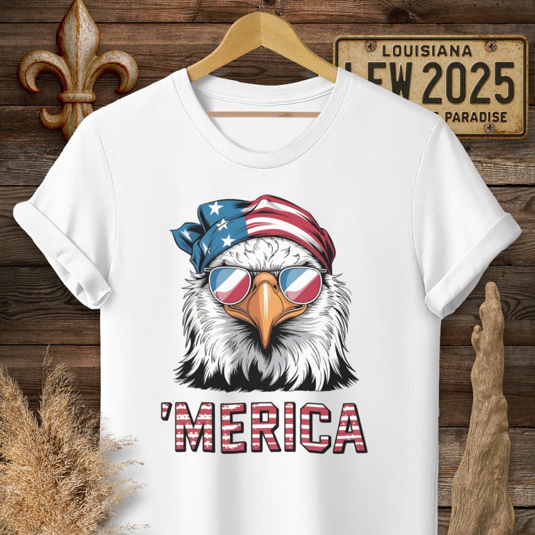 S / White Louisiana Merica T-Shirt by Laissez Faire Wear