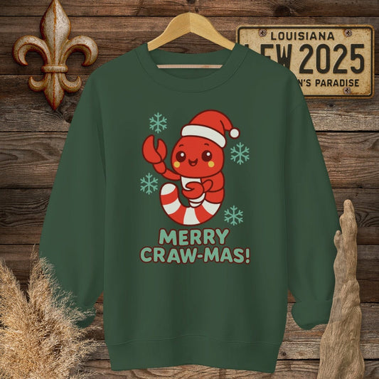 S / Forest Green Louisiana Merry Craw-mas Sweatshirt by Laissez Faire Wear