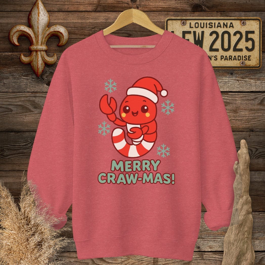 S / Heather Scarlet Red Louisiana Merry Craw-mas Sweatshirt by Laissez Faire Wear