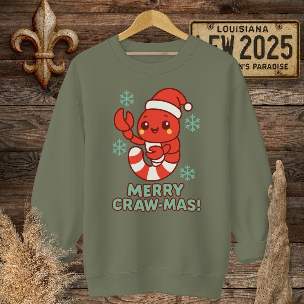 S / Military Green Louisiana Merry Craw-mas Sweatshirt by Laissez Faire Wear