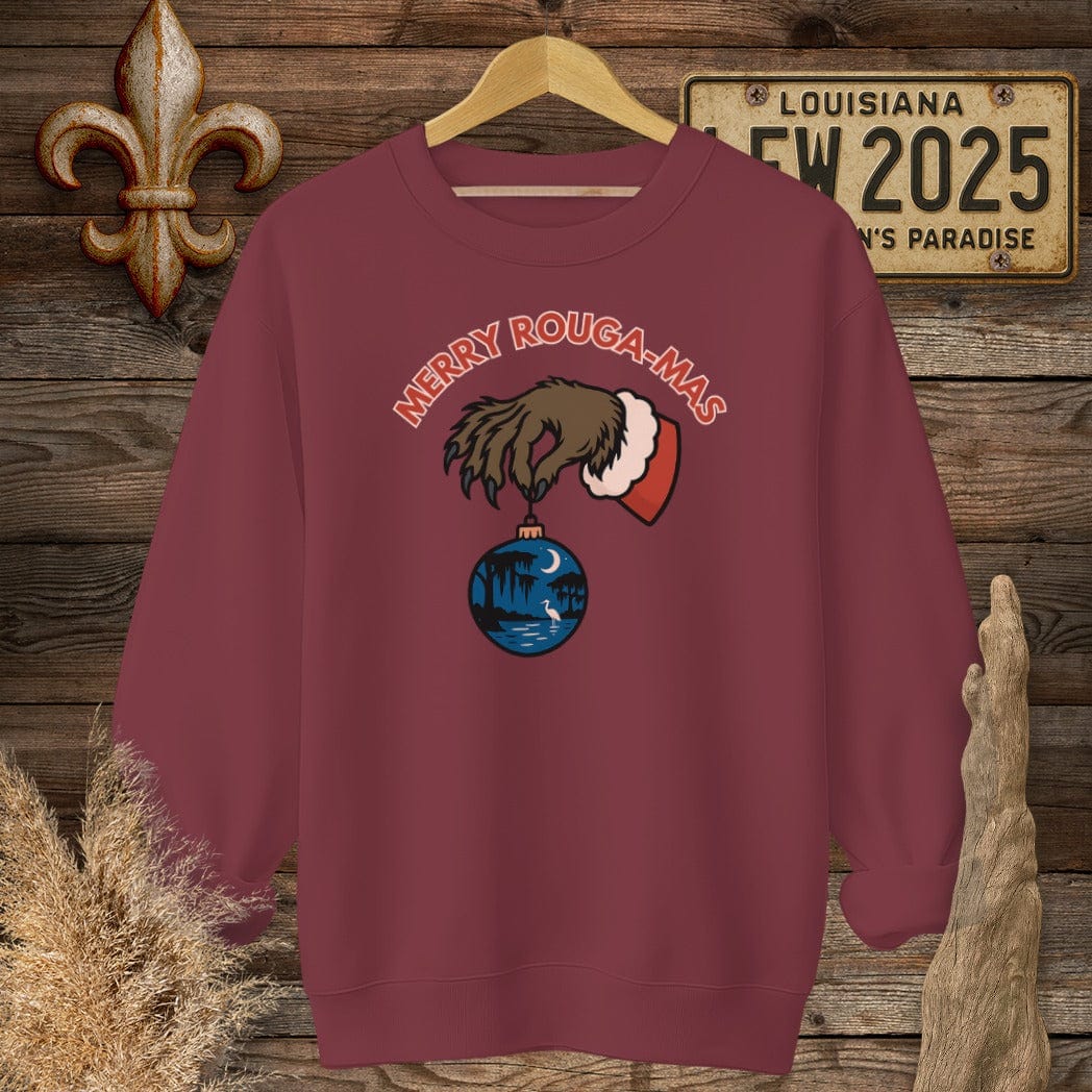 S / Garnet Louisiana Merry Rouga-mas Christmas Sweatshirt by Laissez Faire Wear