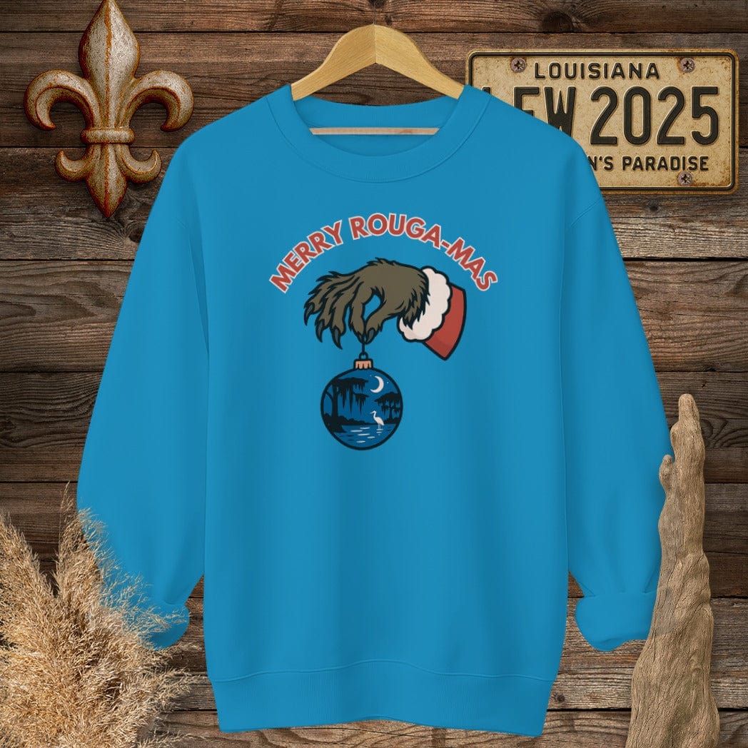 S / Sapphire Louisiana Merry Rouga-mas Christmas Sweatshirt by Laissez Faire Wear