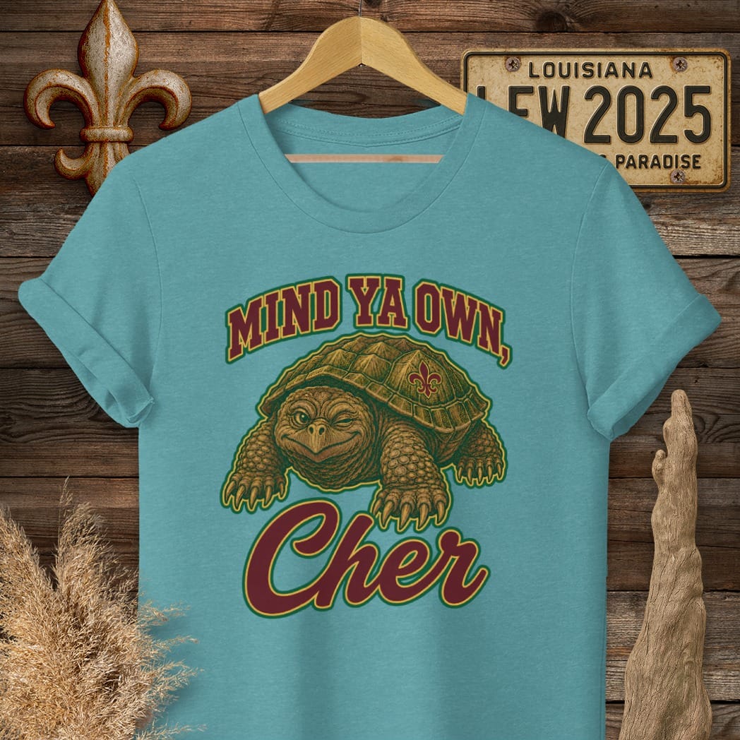 S / Heather Galapagos Blue Louisiana Mind Ya Own T-Shirt by Laissez Faire Wear