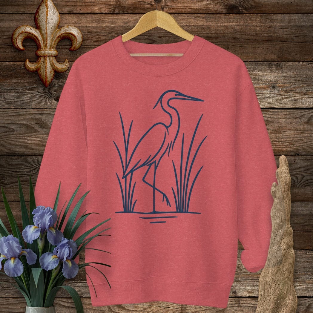 S / Heather Scarlet Red Louisiana Minimalist Heron Sweatshirt by Laissez Faire Wear