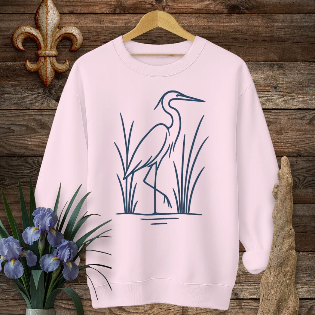 S / Light Pink Louisiana Minimalist Heron Sweatshirt by Laissez Faire Wear