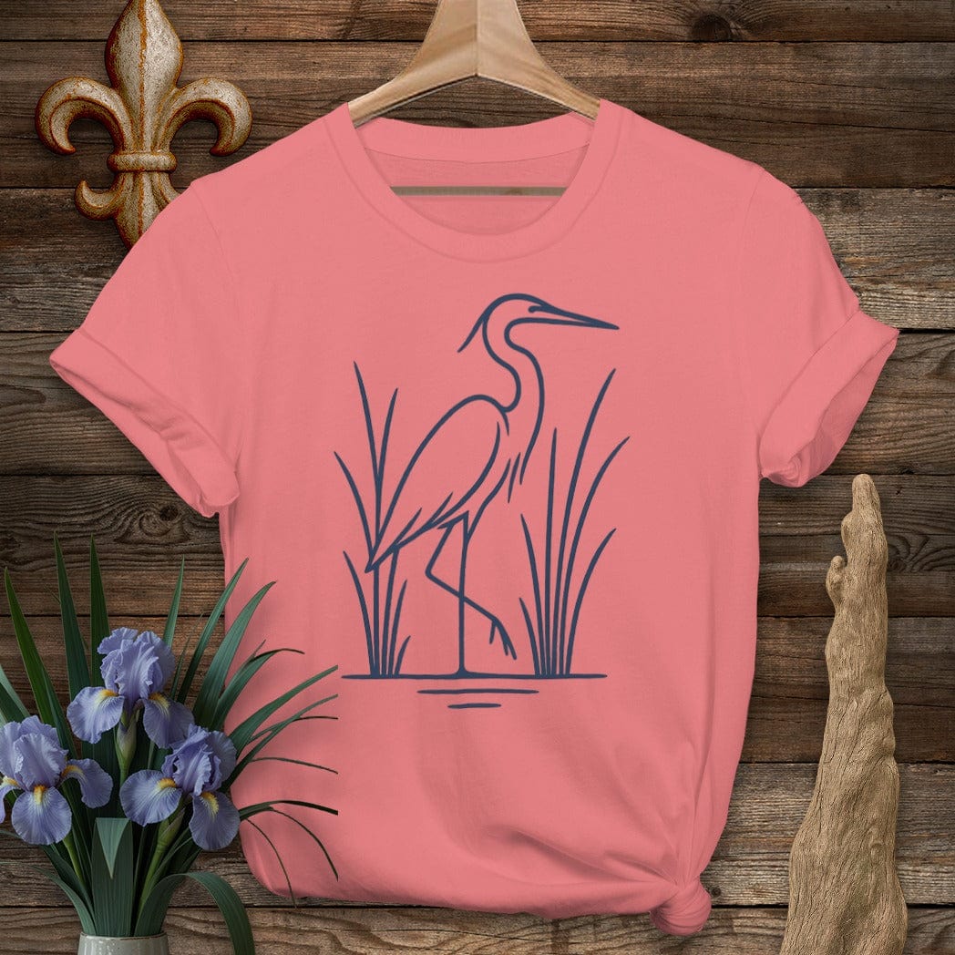 S / Coral Silk Louisiana Minimalist Heron T-Shirt by Laissez Faire Wear