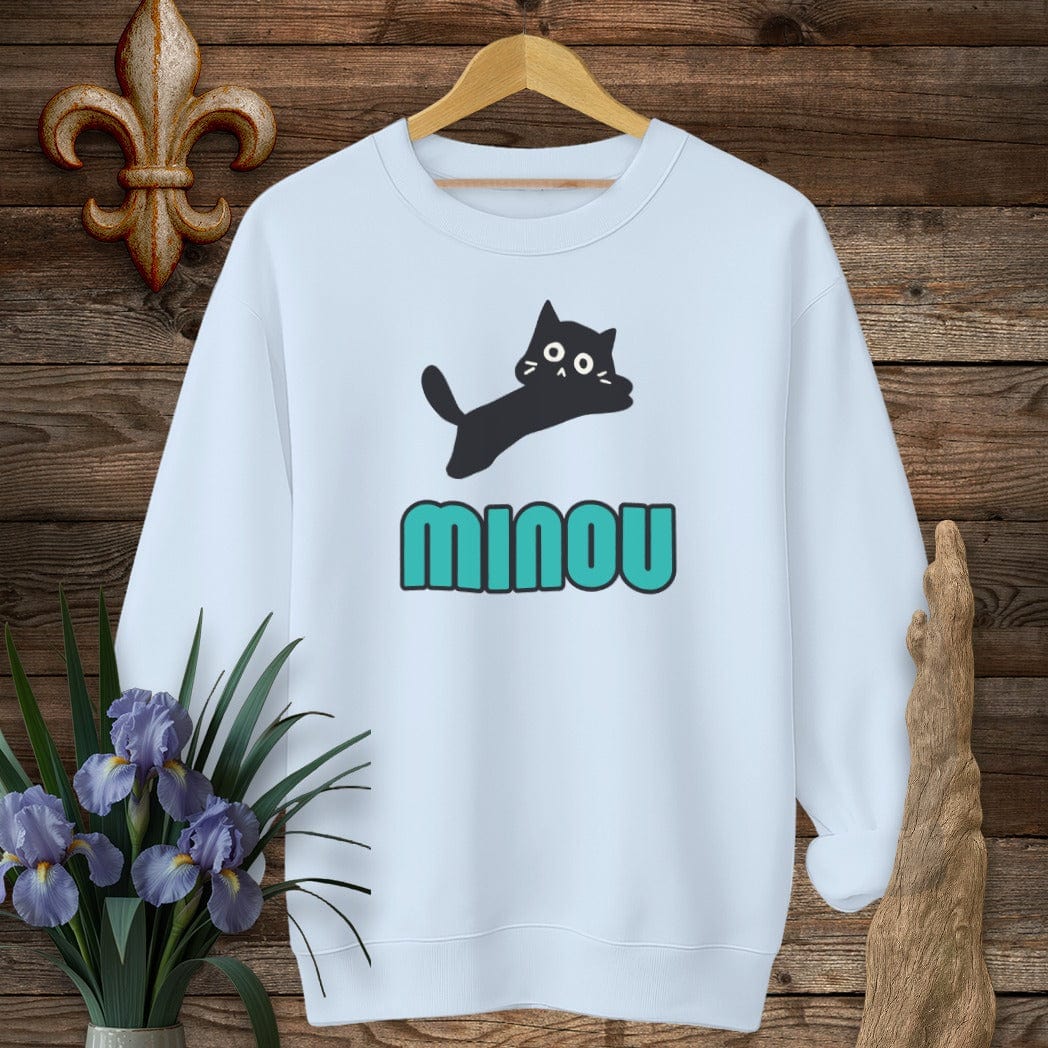 S / Light Blue Louisiana Minou (Cat) Cajun French Sweatshirt by Laissez Faire Wear