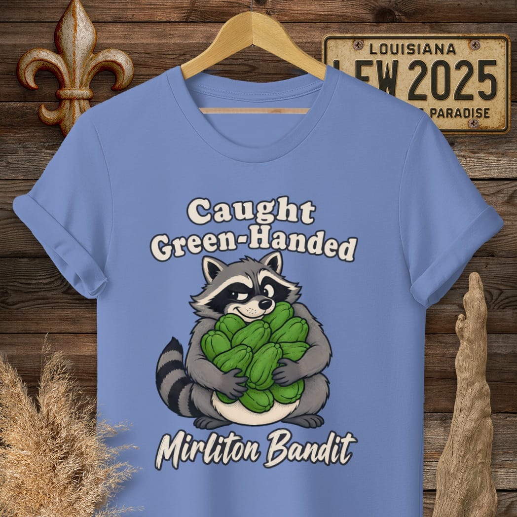 S / Iris Louisiana Mirliton Bandit T-Shirt by Laissez Faire Wear