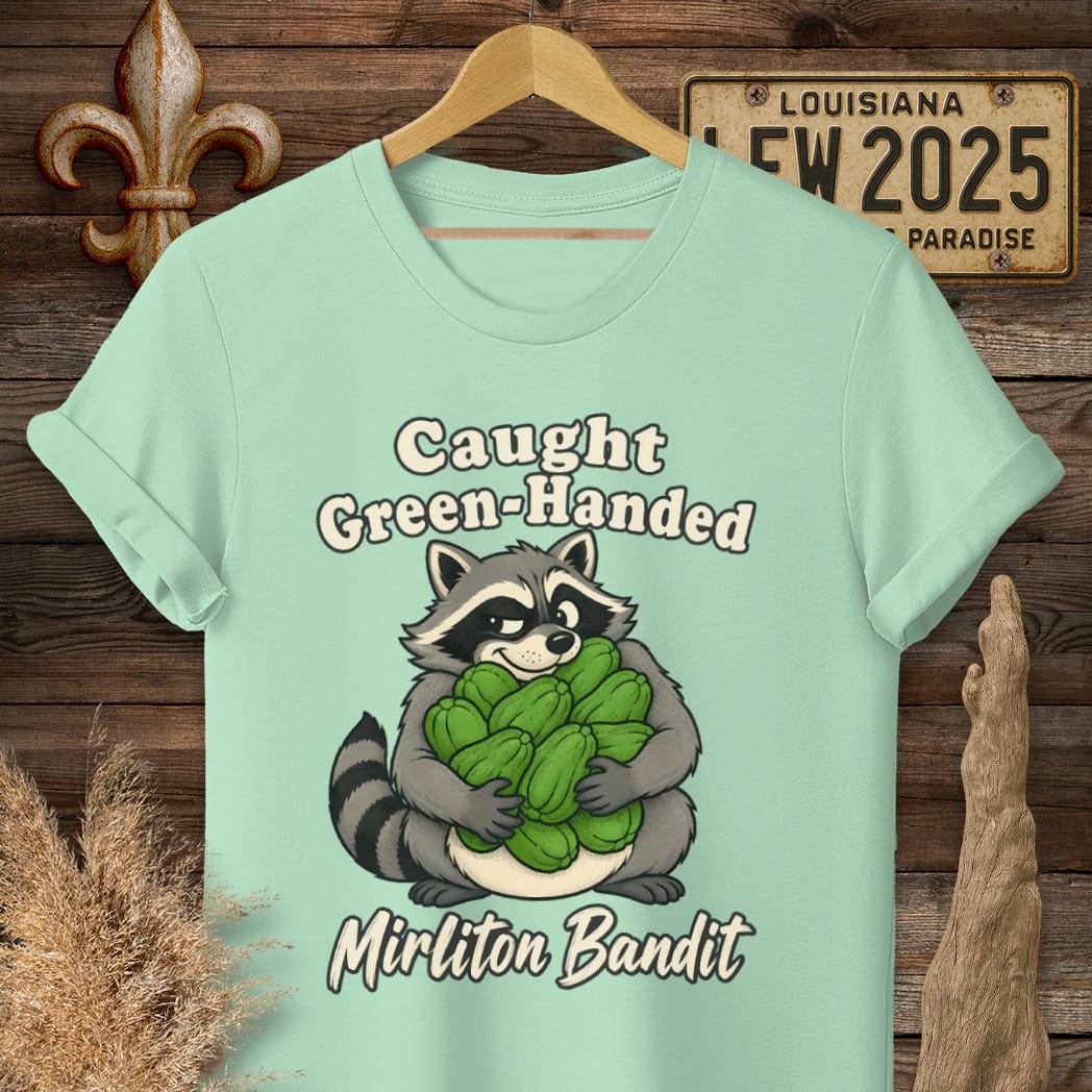 S / Mint Green Louisiana Mirliton Bandit T-Shirt by Laissez Faire Wear